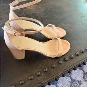 Stuart Weitzman Adobe Nudist Patent 75 mmBlock Heel Ankle-Strap Sandals 7.5